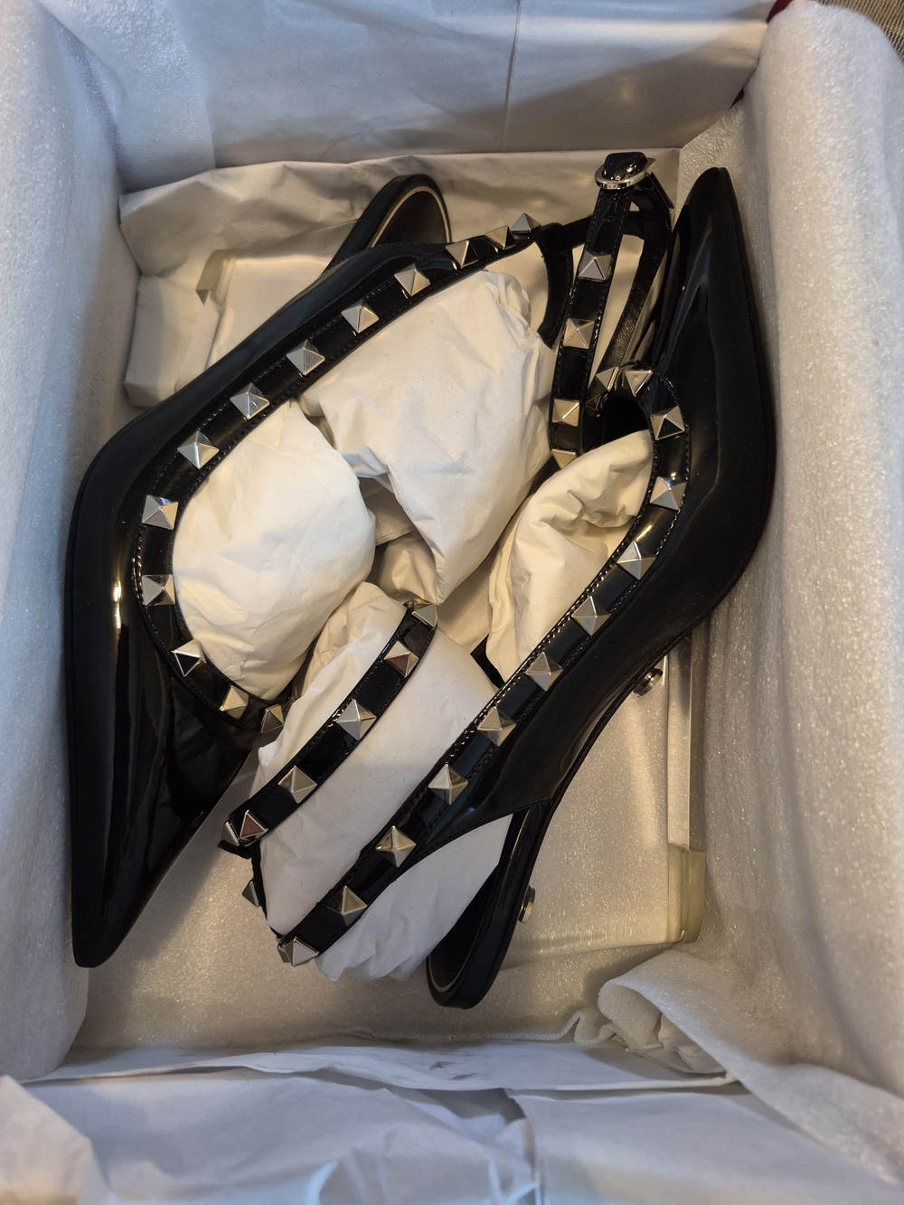 Valentino Garavani Black Patent Rockstud Pump with a Clear Plexiglass Wedge/Flar